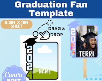 Grad Fan Template| Custom Grad Fan| Graduation Fan Template| Graduation Fan| Grad 2024| Graduation Cake Topper Template |Canva Edit| Paddle