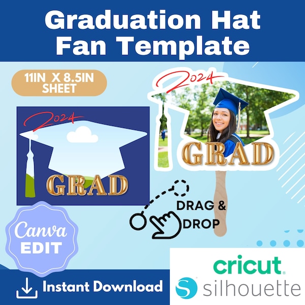 Grad Fan Template| Custom Grad Fan| Graduation Fan Template| Graduation Fan| Grad 2024| Graduation Cake Topper Template |Canva Edit| Paddle