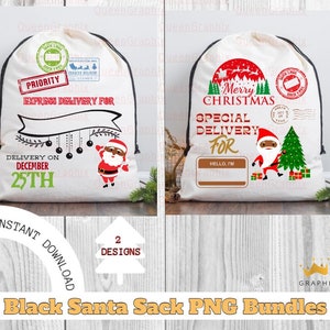 Black Santa Sack PNG Bundle 2  | Christmas Santa Bag PNG | Design for Sublimation Blanks | Sublimation Santa Sacks | Santa Bags |Christmas