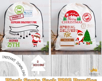 Black Santa Sack PNG Bundle 2  | Christmas Santa Bag PNG | Design for Sublimation Blanks | Sublimation Santa Sacks | Santa Bags |Christmas