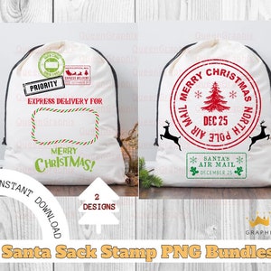 Santa Stamp Sack PNGs Bundle | Christmas Santa Bag PNG | Design for Sublimation Blanks | Sublimation Santa Sacks | Santa Bags |Christmas