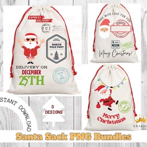 Santa Sack PNG Bundle 3 designs | Christmas Santa Bag PNG | Design for Sublimation Blanks | Sublimation Santa Sacks | Santa Bags |Christmas