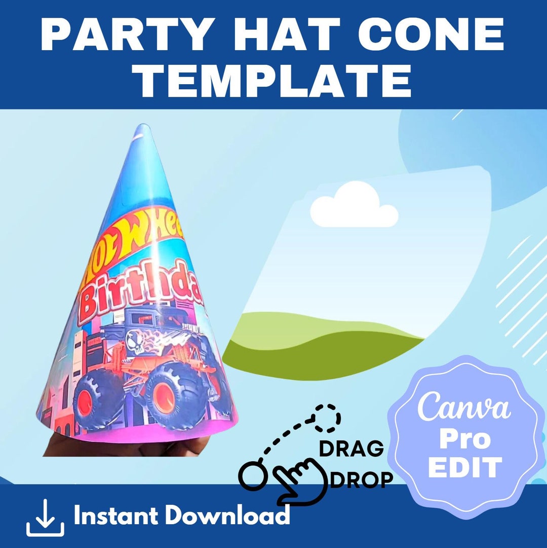Party Hat Cone Template |editable Canva Template|hat Template |DIY ...