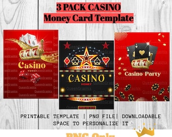 Casino 3 Pack Money Card | Money Card PNG Bundle| Money Card PNG Designs| Gift Card Holder| Print and Cut| Money Pocket Card | Template