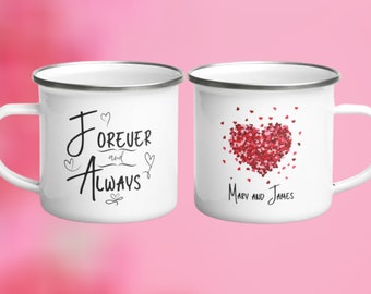 Personalized Couples Mug, Couples Mug, Custom Enamel Mug, Customized Gifts, Valentines Day Gift for Him, Boyfriend Gift, Gift for Husband