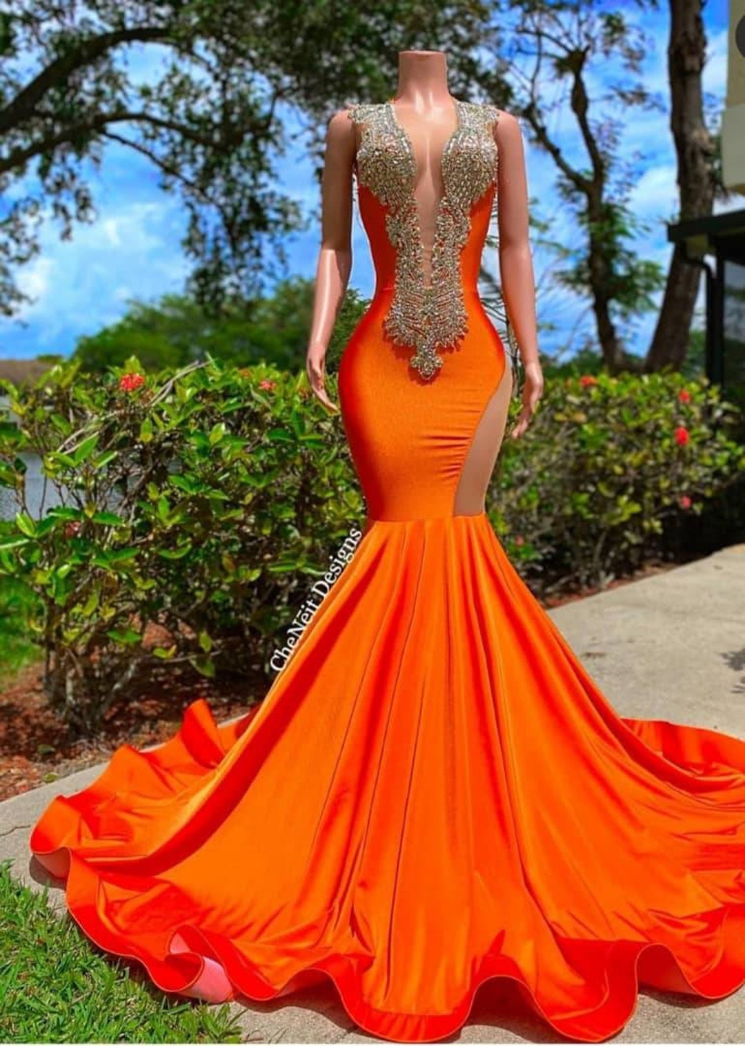 Luxury Beading Mermaid Prom Dressesshort Sleeve Orange - Etsy