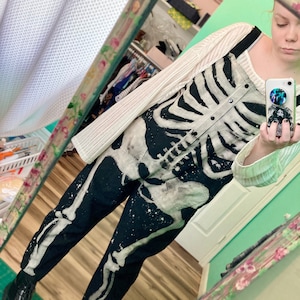 Bleached Skeleton Overalls - Spooky Scary Skeleton Jumpsuit Halloween Costume Bleach Bones Gothic Grunge Horror Baggy Shorts Basildewdrop