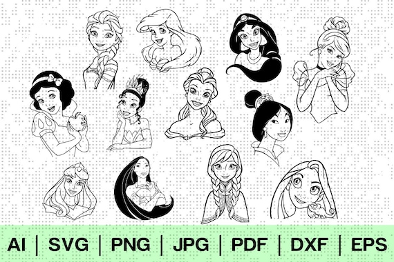 Disney Princesses Silhouette Svg Cricut Bundle Kit Instant | Etsy