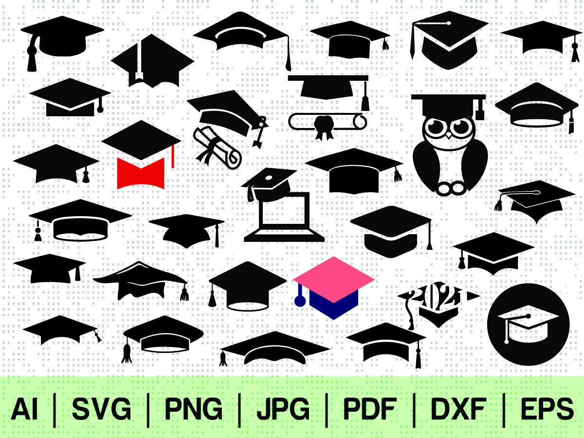 Download 30 graduation hats svg silhouette senior 2021 clipart grad hat | Etsy