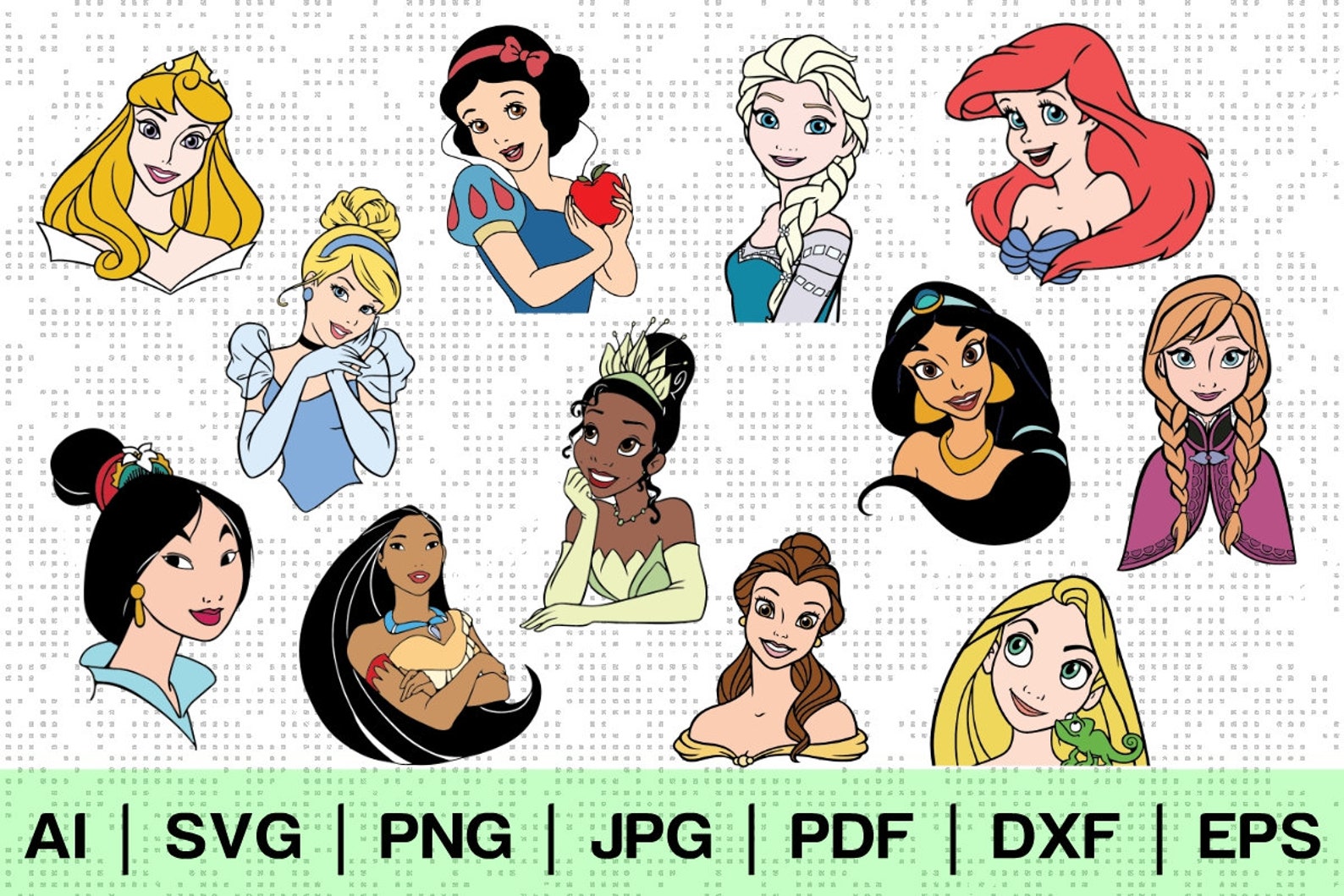 Disney princesses face svg clipart cricut bundle kit instant | Etsy