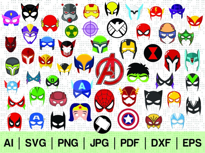 Download 54 avengers svg clipart masks face bundle kit instant ...