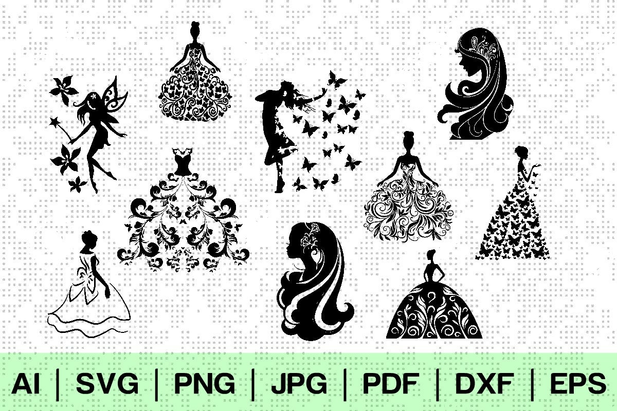 10 Wedding Dress Svg Silhouette Bundle Kit Instant Download Etsy