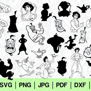 Outline Genie Aladdin Svg 1 Svg Dxf Cricut Silhouette Cut Etsy