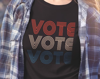 Vota Vota Vota T-shirt rossa bianca e blu, Camicia da voto Retro Vintage, T-shirt elettore uomo e donna, Camicia per elettori