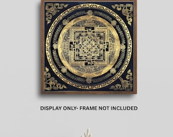 Handgeschilderde zwart-gouden Kalachakra-mandala Thangka | Tibetaanse kunst