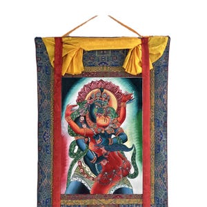 Hand-Painted Chakrasamvara Shakti Thangka | Premium Silk Brocade Framed | Spiritual Decor for Meditation | Mindfulness Gift | Newari Art