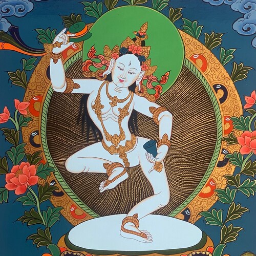Hand-Painted, Machig Labdron, Tibetan Yogini, Thangka Painting, Buddhist shops Art, Home, Wall Décor 15 x 20- Inches