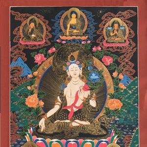 Hand painted Original White Tara / Mother Goddess Masterpiece Painting Tibetan Thanka  / Thangka / Compassion Meditation Art From Nepal