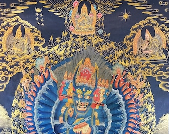Hand-Painted Yamantaka Thangka Painting, Vajrabhairava Tibetan Art