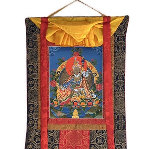 Original Hand-painted Guru Rinpoche/ Padmasambhava Masterpiece Tibetan Thangka / Thanka  Painting With High-Quality Silk Brocade