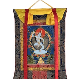 Hand-Painted Machig Labdron Thangka | Tibetan Yogini Masterpiece | Premium Silk Brocade Wall Hanging | Buddhist Art Decor