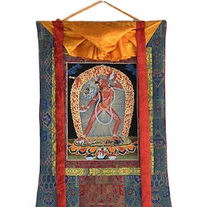Original Handgemaltes Vajrayogini Thangka | Weibliche Buddha Kunst | Meisterwerk tibetische Malerei | Weisheit & Mitgefühl | Premium Seidenbrokat