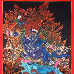 Hand Painted Original Master Quality 24 K Gold Yamantaka /Vajrabhairava Gelug Anuttarayoga Tantra Tibetan Thangka Painting/ Meditation Art