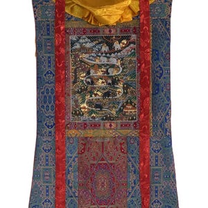 Original Hand-Painted Samatha Meditation Thangka | Tibetan Buddhist Silk Brocade Ar | Spiritual Wall Hanging