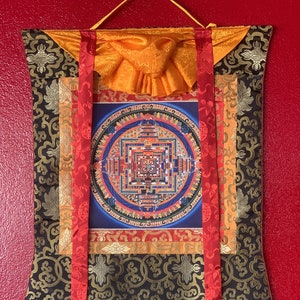 Original handgemaltes Kalachakra Mandala/ Rad der Zeit tibetische Thangka Malerei/ Meditation mit Seidenborte