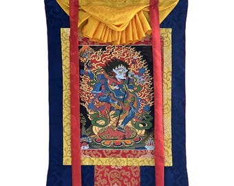 Original Hand-Painted Simhamukha/ Simhamukhi/Lion-Faced Dakini/ Vajrayogini Fine Masterpiece Tibetan Thangka Painting with Silk Brocade