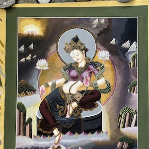 Original Hand-Painted High Quality Masterpiece Goddess White Tara/ Mother Tara Traditional Newari Paubha/ Pauva/ Thangka Painting