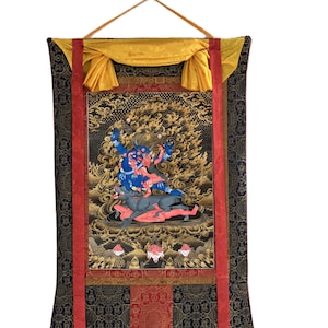 Original Hand-Painted Palden Lhamo/ Shri Devi/ Masterpiece Tibetan Thangka Painting/ Compassion  Meditation Art- High-Quality Silk Framed