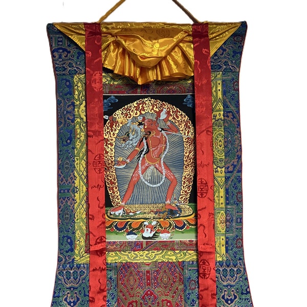 Original Hand -Painted Vajrayogini/ Female Buddha Wisdom Compassion Master Quality Tibetan Thangka Painting with Premium Silk Brocade