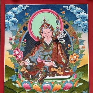 Guru PADMASAMBHAVA/ Guru Rinpoche Precious Master Original Masterpiece High-Quality Hand-painted Tibetan Thangka Painting/ Meditation Art