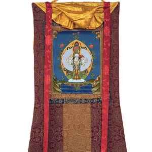 Original Hand-painted 1000 Armed Sahastrabhuja Avalokitesvara/ Lokeswor/Chenrezig Tibetan Thangka Painting with High-Quality Silk Brocade
