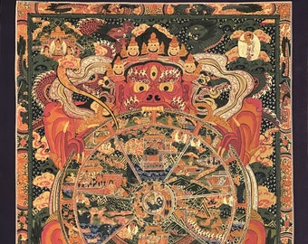 Hand Painted Wheel Of Life /Bhavacakra Mandala Masterpiece Original Tibetan Meditation Compassion Thangka/Thanka painting