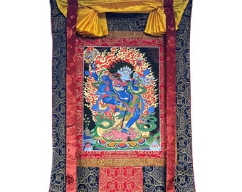 Hand -Painted Simhamukha/ Simhamukhi/ Lion Faced Dakini/ Vajrayogini Original Tibetan Thangka Painting with Premium Silk Brocade