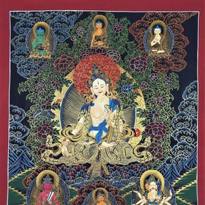 Hand painted Original White Tara / Mother Goddess  Masterpiece Tibetan Wall Hanging Thanka  / Thangka / Painting Compassion Meditation Art
