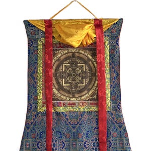 Hand-Painted Kalachakra Mandala Thangka- Tibetan Wheel of Life Masterpiece | Premium Silk Bordered Meditation Artwork | Spiritual Home Decor