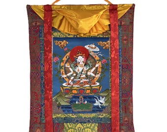 Original Hand-painted  Sitatapatra/ Dukar/ Dhukar/ Lady of the White Umbrella Masterpiece Tibetan Thangka Painting High-Quality Silk Framed