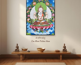 四臂観音菩薩の手描きタンカ チベット仏教美術 - Etsy 日本