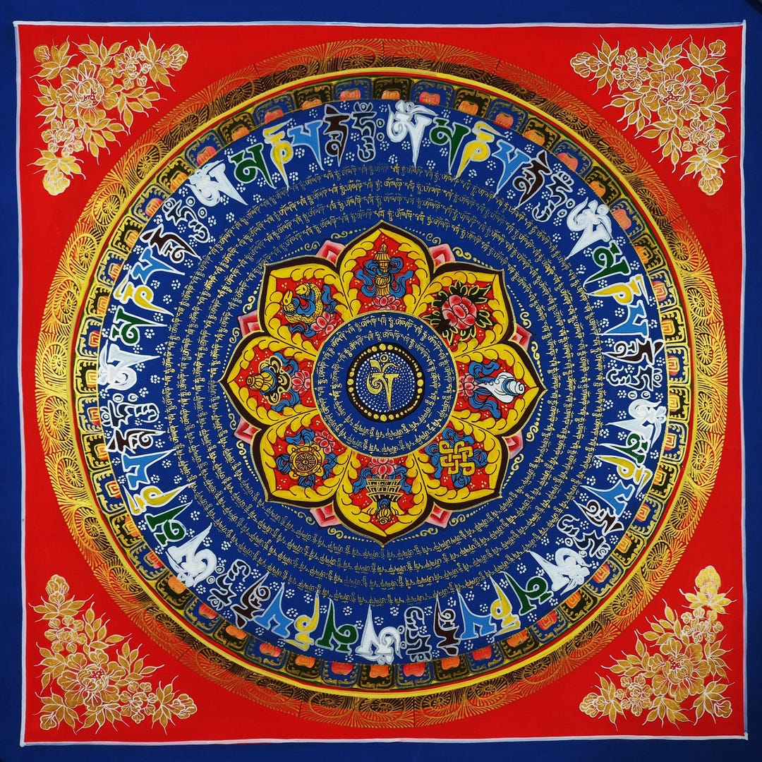 Original Hand Painted /om Mani Padme Hum Mantra Mandala With Eight ...