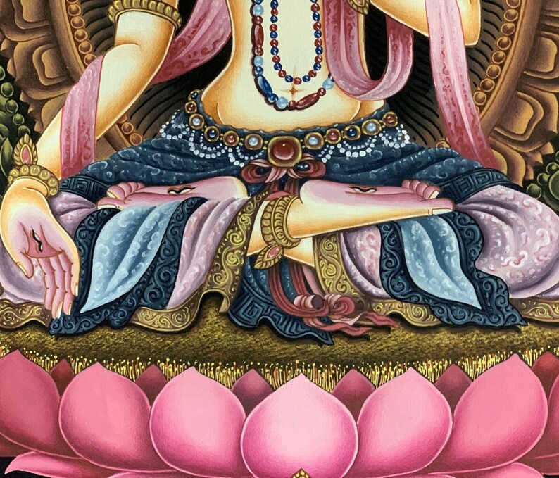 White Tara Newari Paubha Thangka | Hand Painted Buddhist Art | Masterpiece Meditation Painting image 9