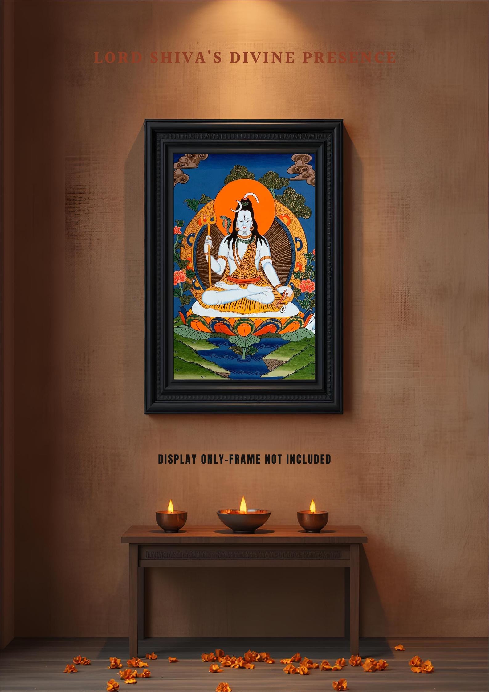 Hand-painted Lord Shiva Thangka Hindu Sacred Wall Art With Silk