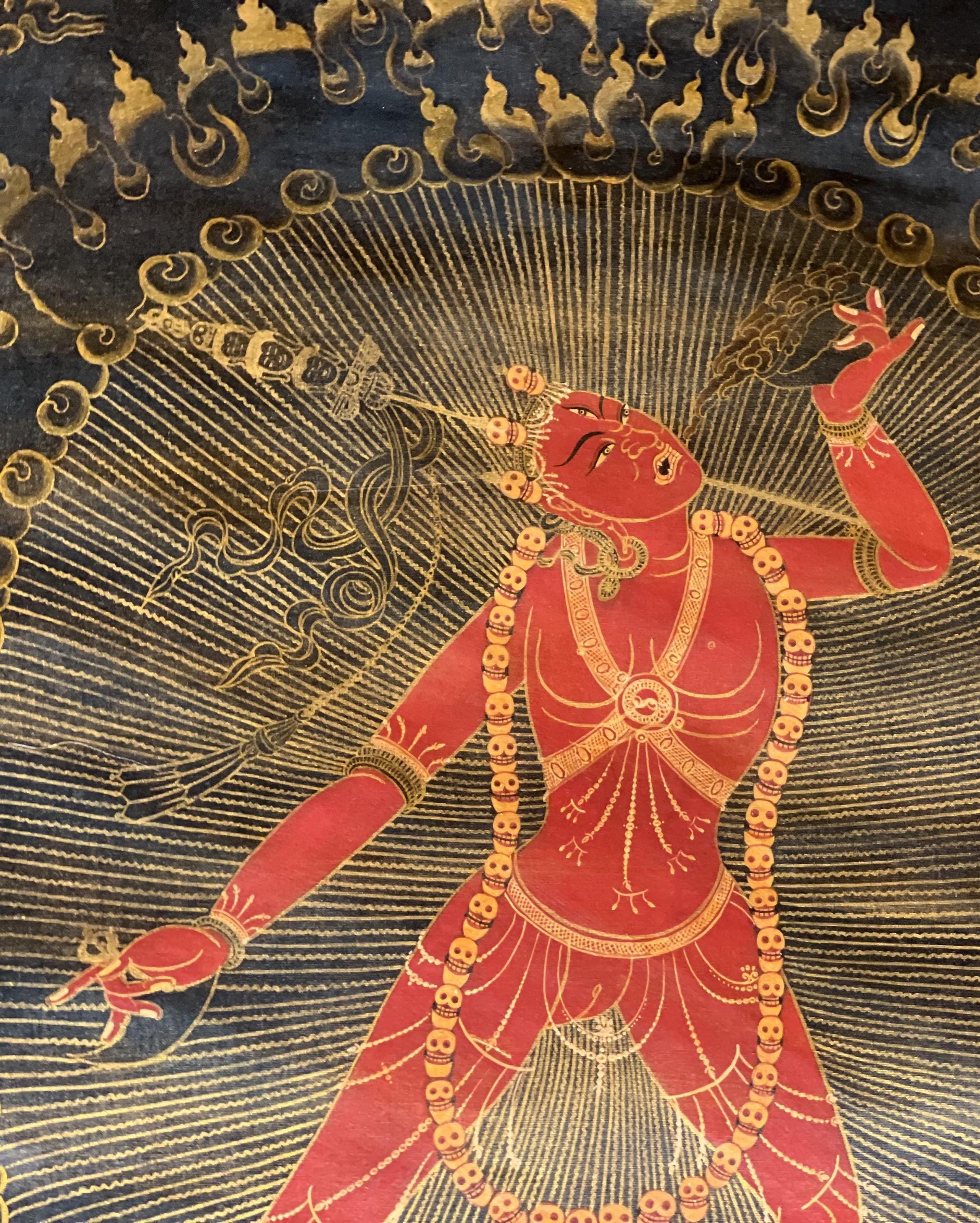 手描きのヴァジュラヨーギニタンカ – シルクブロケードで仕上げた油彩