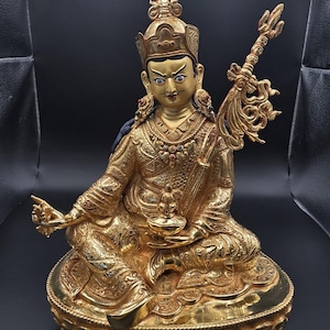 24 K Gold Gilded Padmasambhava | Guru Rinpoche Copper Statue | Artisan Buddhist Artwork | Tibetan Dharma Figurine |  Handmade in Nepal