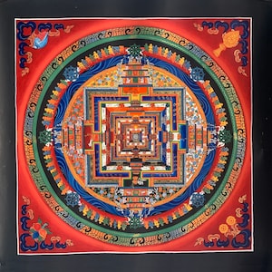 Original Hand-painted Kalachakra Mandala, wheel of life, Tibetan Thangka Painting,  40 x 40 cm