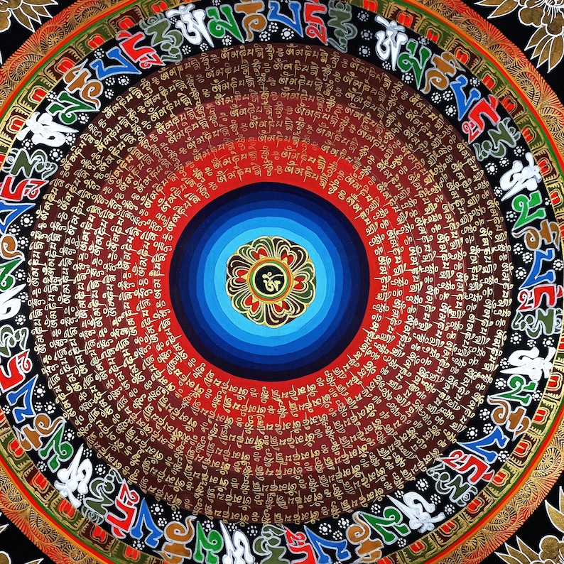 Script Mandala Om Mantra Mandala Thangka Painting | Tibetan Meditation Art, Home ...