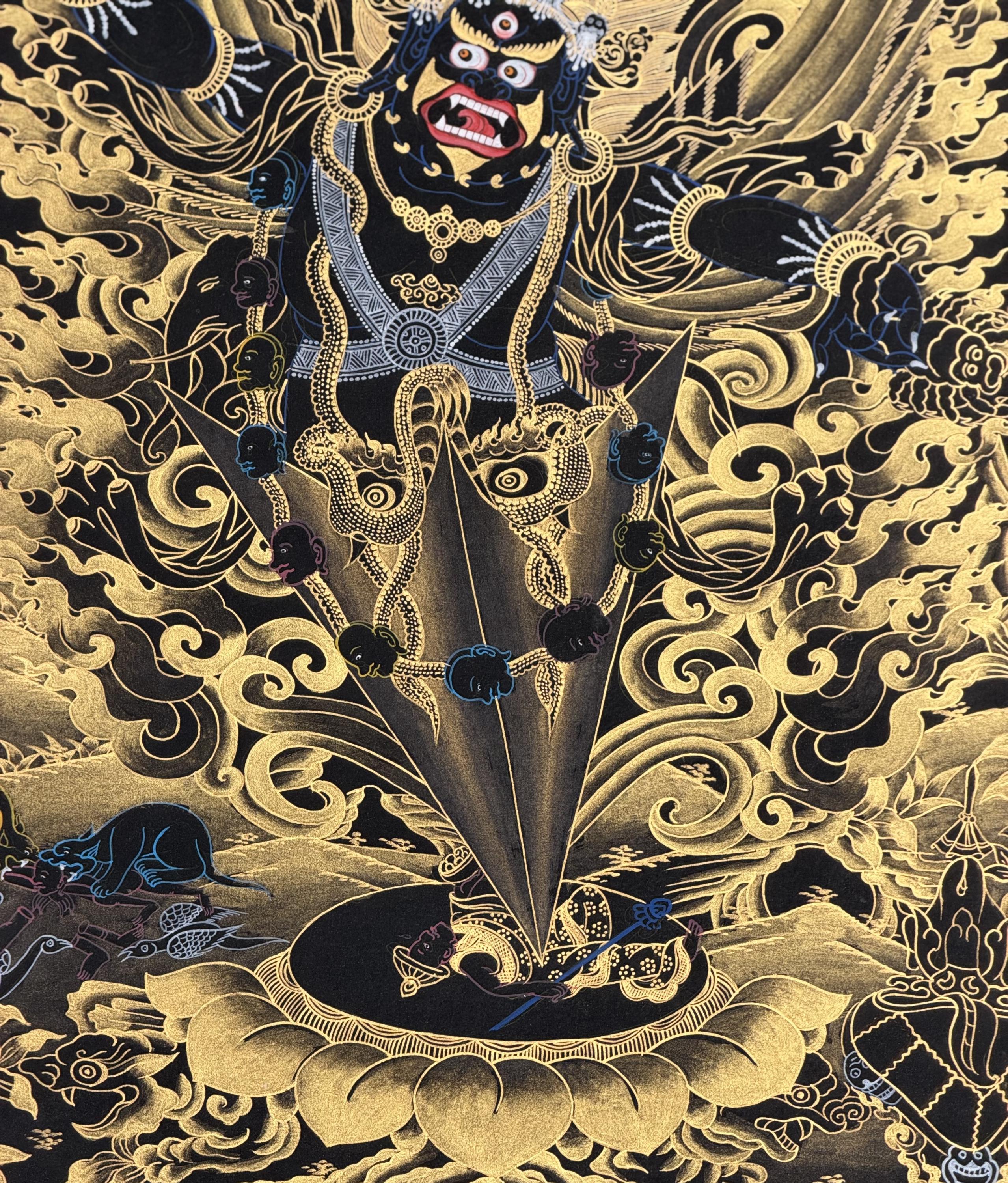 Hand-painted Dorje Phurba Thangka | Tibetan Vajra Nail Ritual Art