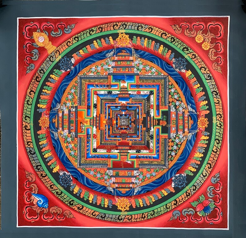 Original Hand-painted Master Quality Kalachakra Mandala/ Wheel of Time Tibetan Thangka Painting image 1